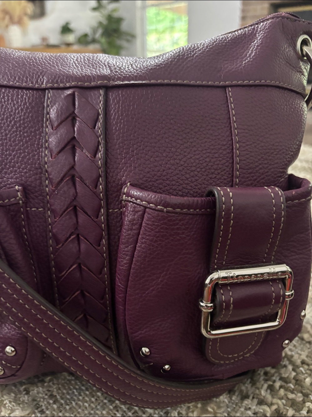 Tignanello Purple Crossbody Leather Bohemian Shoulder Bag - Picture 4 of 13